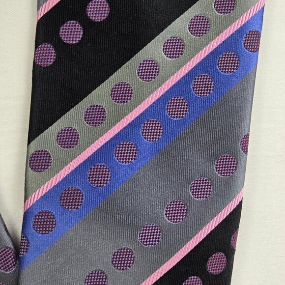 BCBG Attitude 100% Silk Men's Tie Black Gray Blue Pink Stripes Polka Dots - Picture 4 of 7
